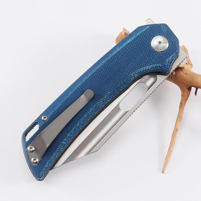 Knife Folding Pocket Knife 3.5 "Stone Wash 14C28N Blade (Blue)