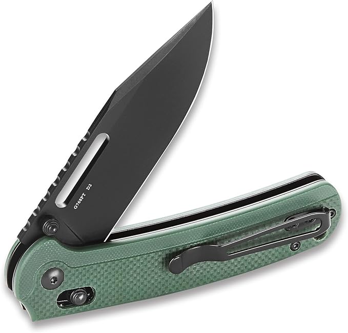 Ganzo G768PT-GB EDC Folding Pocket Knife Razor Sharp D2 Stainless Steel Black Blade G10 Handle with Clip Outdoor Foldable Pocket Knife Hunting Fishing Hiking Gear Best Gift for Men (Green)