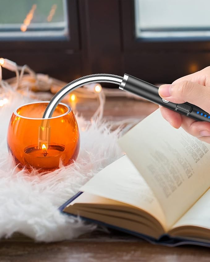 VEHHE USB Lighter, Candle Electric Lighter with Safety Lock Rechargeable Arc Lighter with LED Display, 360° Flexible Long Neck Lighters for Candles Grilling Cooking Barbecue Camping Windproof