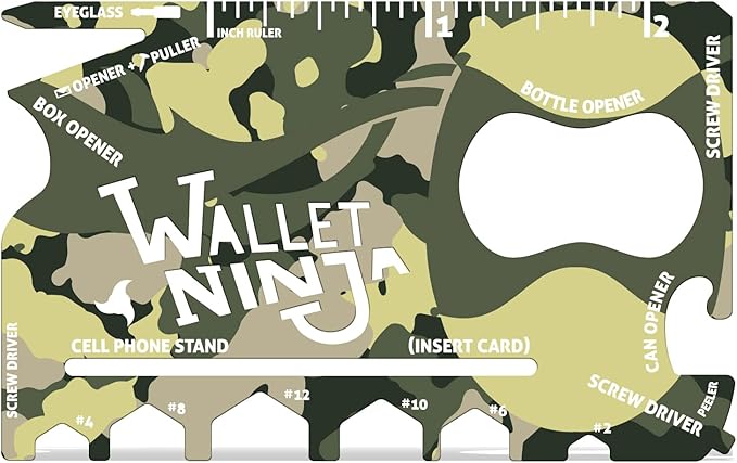Wallet Ninja - 18 in 1 Credit Card Sized Multitool (TSA Airplane Approved) (CAMO)