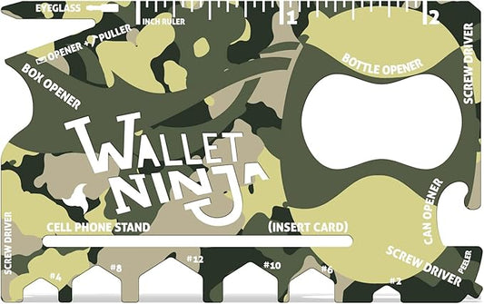 Wallet Ninja - 18 in 1 Credit Card Sized Multitool (TSA Airplane Approved) (CAMO)