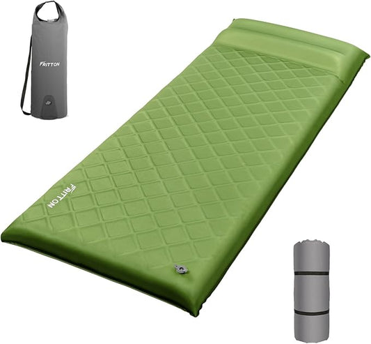 3.2" Ultra Thick Self Inflating Sleeping Pad, Fast Inflating Camping Mattress with Memory Foam, Camping Mat with Pillow & Pump Sack, 4 Season Insulated Sleeping Pad for Camping, Tent