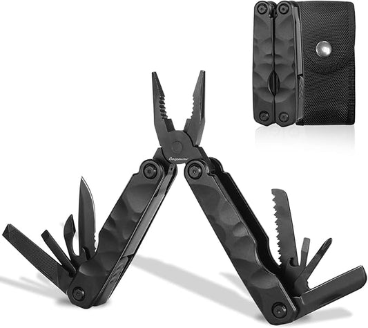 Rock Pocket Multitool for Camping, Gifts for Men 14-in-1 Solid Multi Tools with Knife Plier, Great Grip Safety Locking Design Survival Tools & Simple Repair Tool