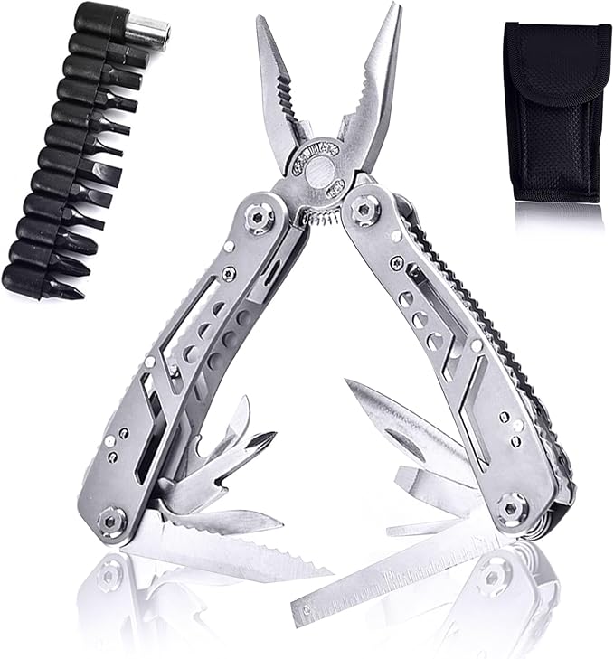 Multitool Pliers, Pocket Knife, Stainless Steel Multi Tools, Mini Multi with Pocket Knives, Screwdriver Bits Set for Outdoor, Camping, Gifts for Father, Husband, Boyfriend Survival