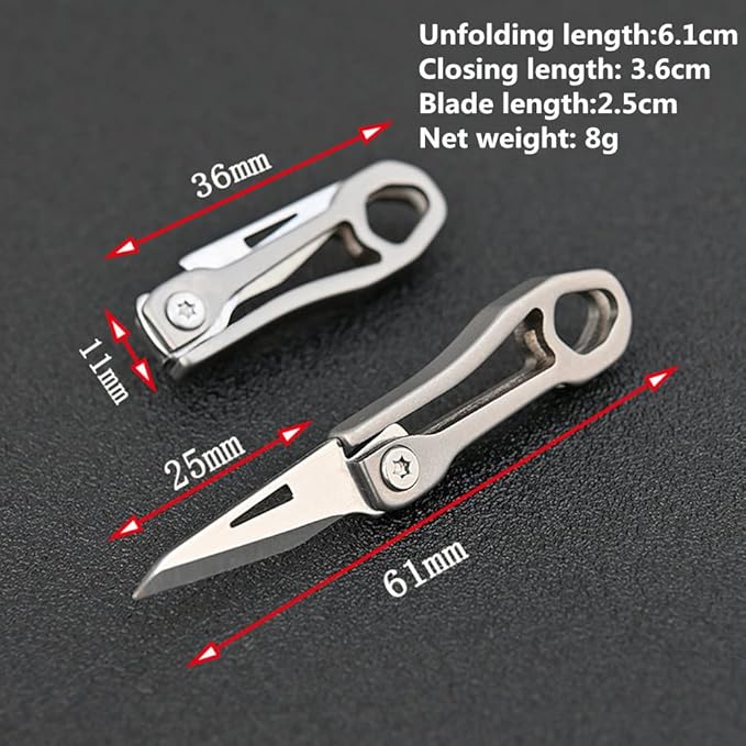 Ultra Small Little Folding Pocket Titanium Alloy Knife with 420j2 Stainless Steel Blade, Mini EDC Portable Knife/Box Cutter/Package Opener, Ultra Compact and Lightweight Mini Folding Knife