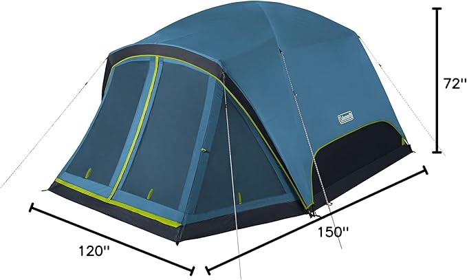 Coleman Skydome Camping Tent with Dark Room Technology and Screened Porch, Weatherproof 4/6 Person Tent Blocks 90% of Sunlight, Sets Up in 5 Minutes, and Includes Extra Storage/Sleeping Place