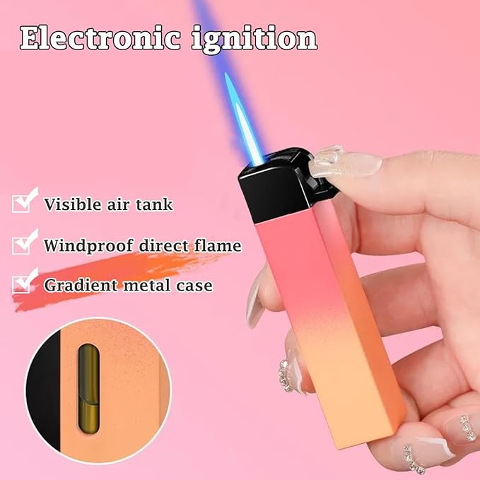 Torch Lighters, Jet Butane Lighters, Adjustable Flame Windproof Butane Refillable Gas with Visible Gas Tank for Candle, Grill, BBQ, Fireworks, Camping (Butane Not Included) (Blue Gradient)