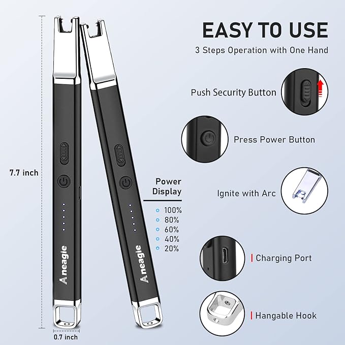 Lighter Electric Candle Lighter Upgraded Rechargeable Candle Lighter with LED Flashlight Windproof Flameless and Hanging Hook LED Battery Display Arc Candle Lighter for Candle Grill Camping