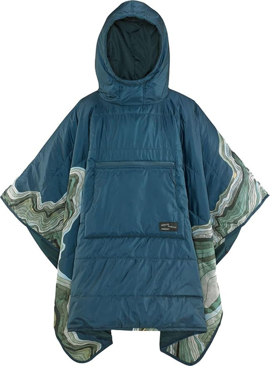 Therm-a-Rest Honcho Poncho Wearable Hoodie Blanket, Outerspace Blue Topo Wave Print
