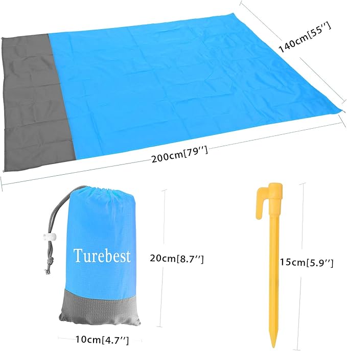 Beach Blanket 79 * 55inch, Compact Sand Proof and Waterproof Picnic Blanket, with Portable Storage Bag, Great for Outdoor Travel Camping Hiking Festival Park Sports