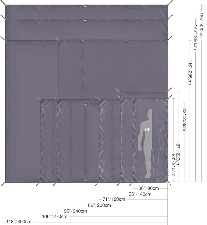 REDCAMP Large Waterproof Camping Tarp Lightweight, Multifunctional Insulated Tent Footprint for Camping Hiking Backpacking, Grey 118"x165"