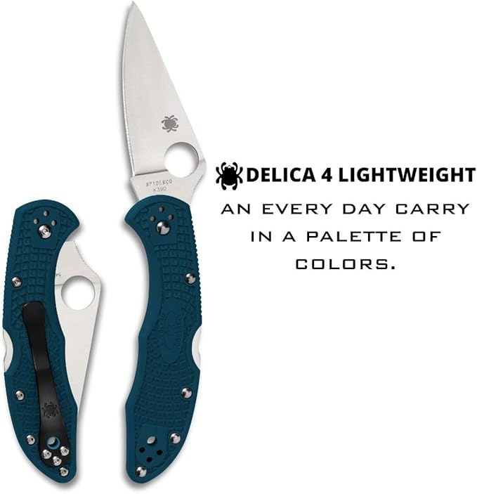 Spyderco Delica 4 Lightweight Knife with K390 Premium Steel Blade and Durable Blue FRN Handle - PlainEdge - C11FPK390
