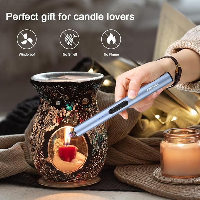 ARECTECH Electric Candle Lighter Rechargeable Lighter Arc Plasma Lighters for Candle Kitchen Camping Christmas Type-C Blue