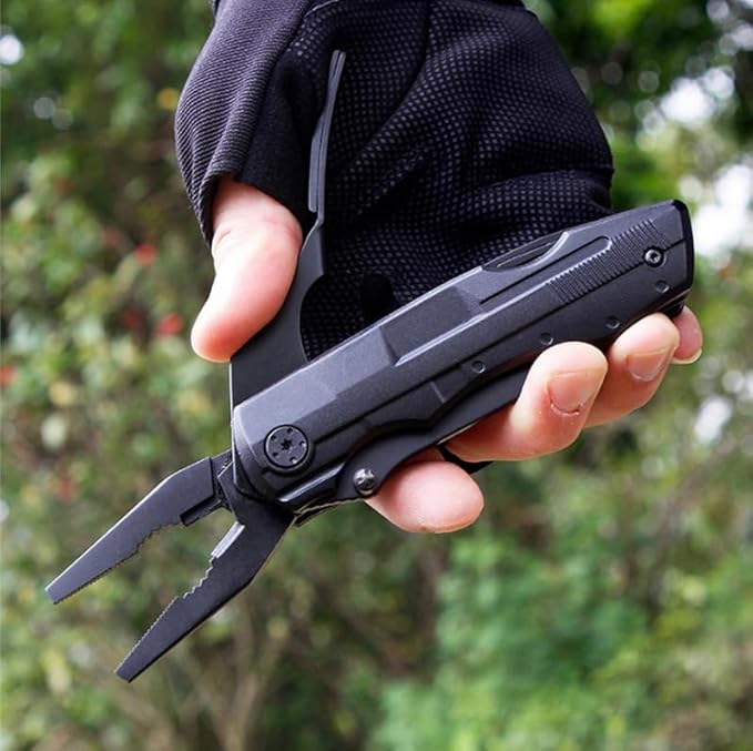Small Pocket Knife with Pliers and Multitool - Stainless Steel Pocket Knife Set for Men - Perfect Camping and Survival Tool, Black