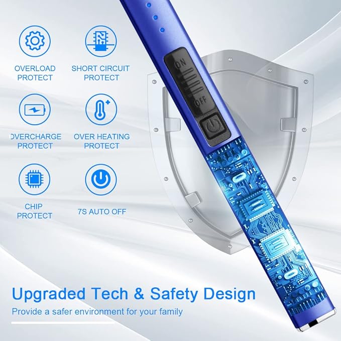 Electric Lighter Arc Windproof Flameless USB Lighter Rechargeable Lighter with Safety Lock for Candle BBQ Camping (Dark Blue)