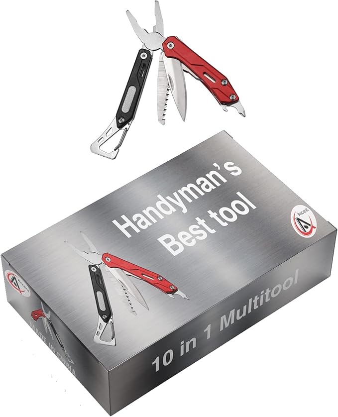 Ascent Handyman DIY Gift Tool 10 in 1 Pocket Size Multitool Gift Boxed, Handy Key Ring Holder Bottle Opener Saw For Camping Fishing Hiking Hunting - Gift Idea for Father, Men, Boyfriend, Women