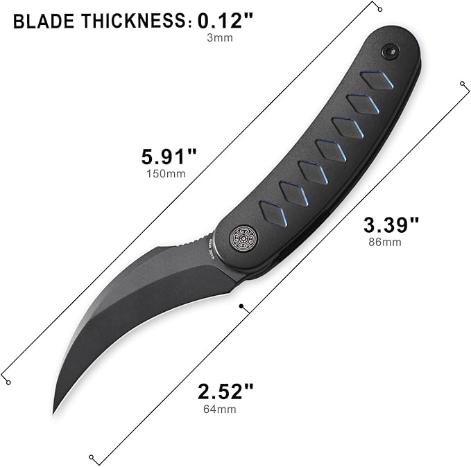 Knife Kage Front Flipper Knife,M390 Stonewashed Pikal Knife,Titanium Handle Pocket Knife Outdoor Folding Knife with Leather Sheath(Blue & Leather Sheath)