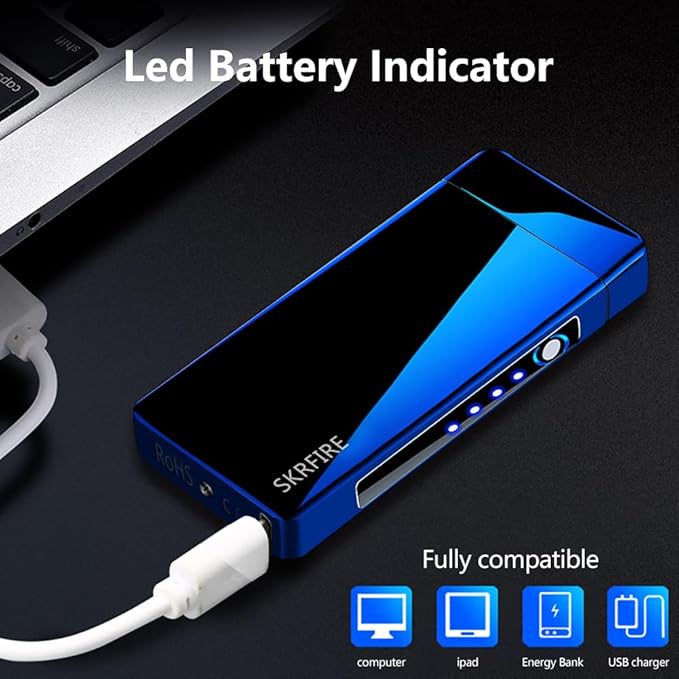 SKRFIRE Plasma Lighter USB Rechargeable Arc Lighter Windproof Electric Big Flame Cool Lighter with LED Battery Indication for Outdoor, Camping, Adventure, Grill(Blue)