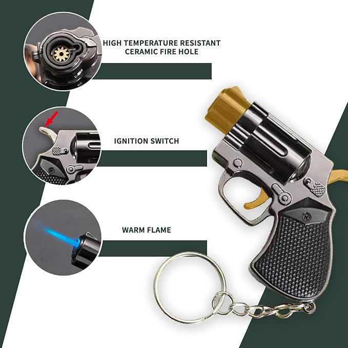 Cool Torch Lighter Refillable Metal Keychain Jet Flame Lighters Vintage Novelty Lighter for Fireplace Candle Camping BBQ (Without Butane Gas/Kerosene) (09)
