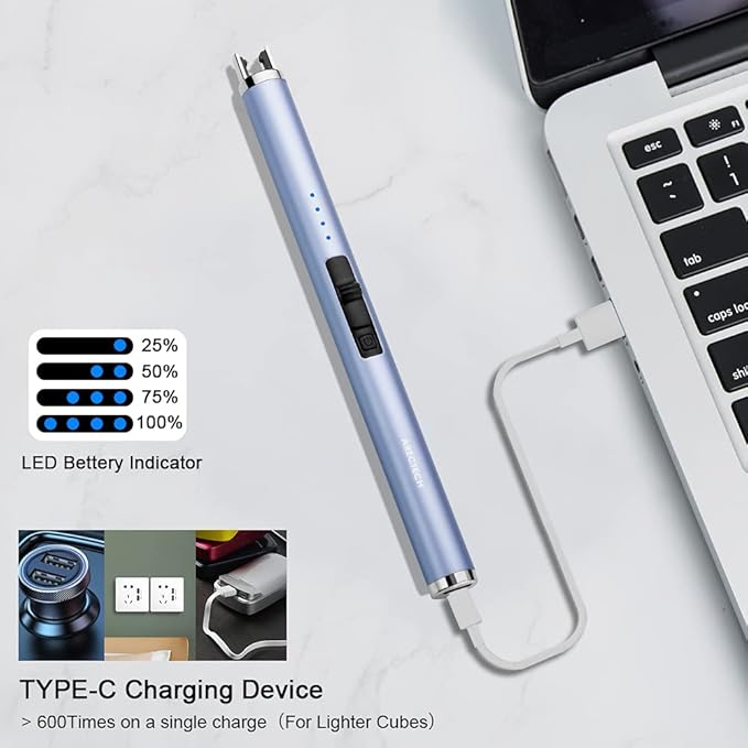 ARECTECH Lighter Rechargeable Lighter Electric Lighter Candle Lighter Arc Plasma Lighters for Candle Kitchen Camping Type-C Blue