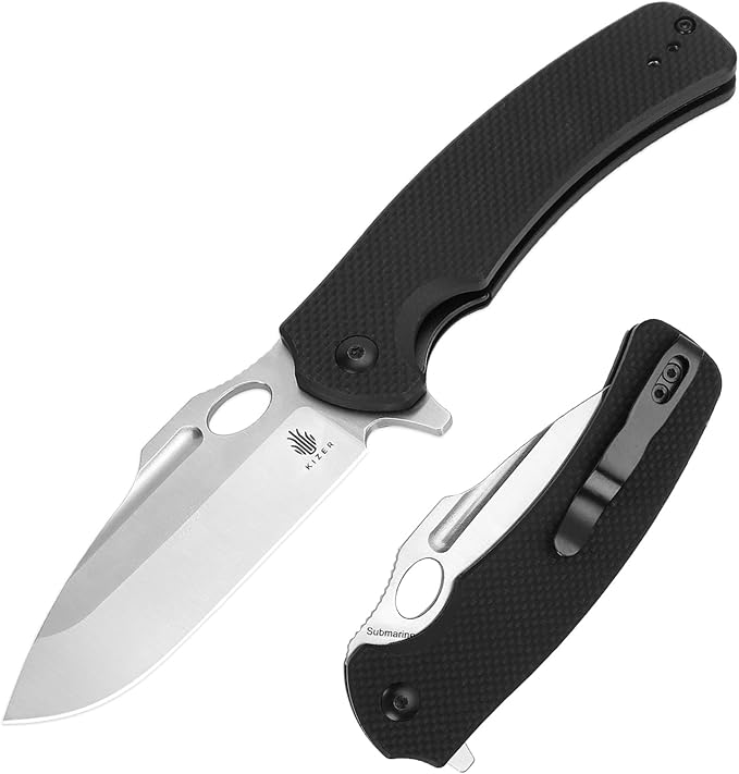 Kizer Submarine Black Pocket Knife, 3.19 In 9Cr18MoV Steel Blade, G10 Handle, Folding Knife, Pocket Knife for Men, L3005A1