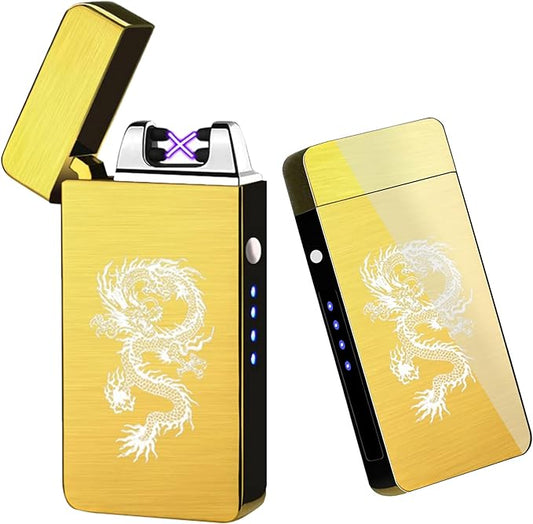 Arc Lighter, Smart Electric Lighter, USB Rechargeable Lighter Windproof Flameless Lighter Lightweight Plasma Lighter for Fire,BBQs,Fireworks,Candle,Camping - Outdoors Indoors (New-Gold Dragon)