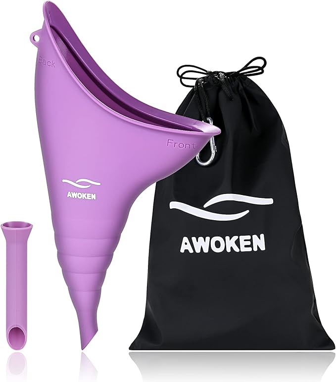 AWOKEN Female Urination Device, Reusable Silicone Female Urinal Women Pee Funnel Women to Pee Standing Up, Female Urinal with Drawstring Bags for Travel and Outdoor Camping