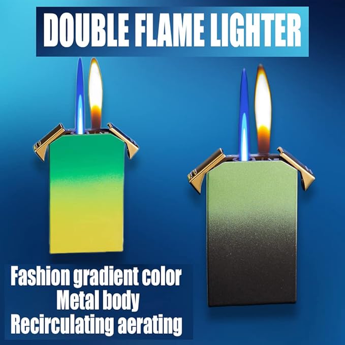 Cool Jet Torch Lighers Dual Flame Lighter, Pretty Aesthetic, Refillable & Adjustable, Gift for Men Fireplace Candles Camping BBQ (Without Gas)
