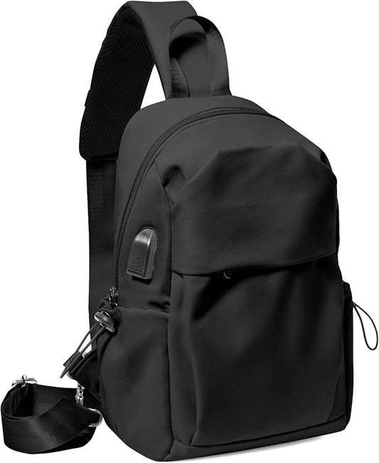 Medium Black Black Sling Bag for Men and Women - Sport Crossbody Backpack for Pickleball, Tennis, Racketball