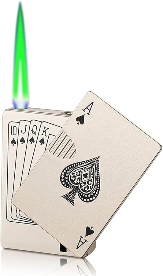 Jet Torch Lighter, Refillable Butane Playing Card Lighter, Exquisite Packaging, Windproof Lighters, Cool Lighter for Men, Candle, Camping, Birthday. (Butane Not Included) (1, Gold Ace)