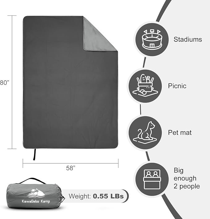 Fleece Waterproof Outdoor Blanket, Windproof Stadium Blanket for Camping, Picnics, and Sports Stay Dry and Comfortable 80"x58"