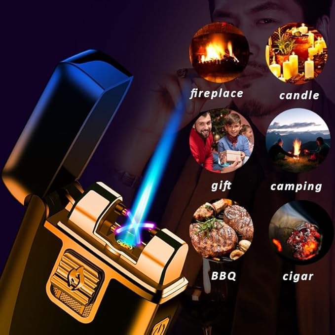 Torch Lighters Dual Arc Lighter 2 in 1 Jet Flame Butane Lighter Electric Lighter USB Rechargeable Lighter Windproof Infinity Lighter Battery Indicator for Camping Indoor (Colorful)