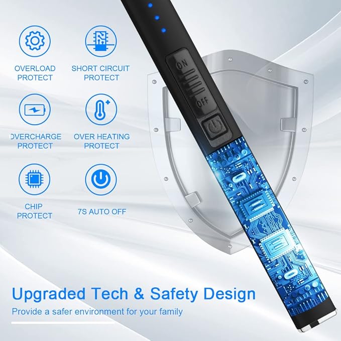 Electric Lighter Arc Windproof Flameless USB Lighter Rechargeable Lighter with Safety Lock for Candle BBQ Camping (Black)