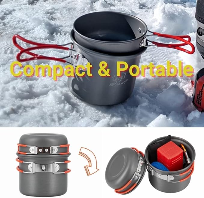Bulin 24/13/11/8/4 PCS Camping Cookware Mess Kit Lightweight Backpacking Cooking Set Outdoor Cook Gear for Family Hiking, Picnic(Kettle, Pot, Frying Pan, Bowls, Plates, Spoon)