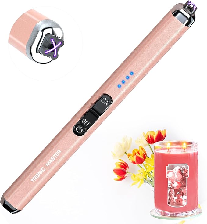 Electric Candle Lighter Rechargeable Lighters - Dual Arc Plasma Lighter Windproof & Flameless with Double Safety Switch(Rose Gold)