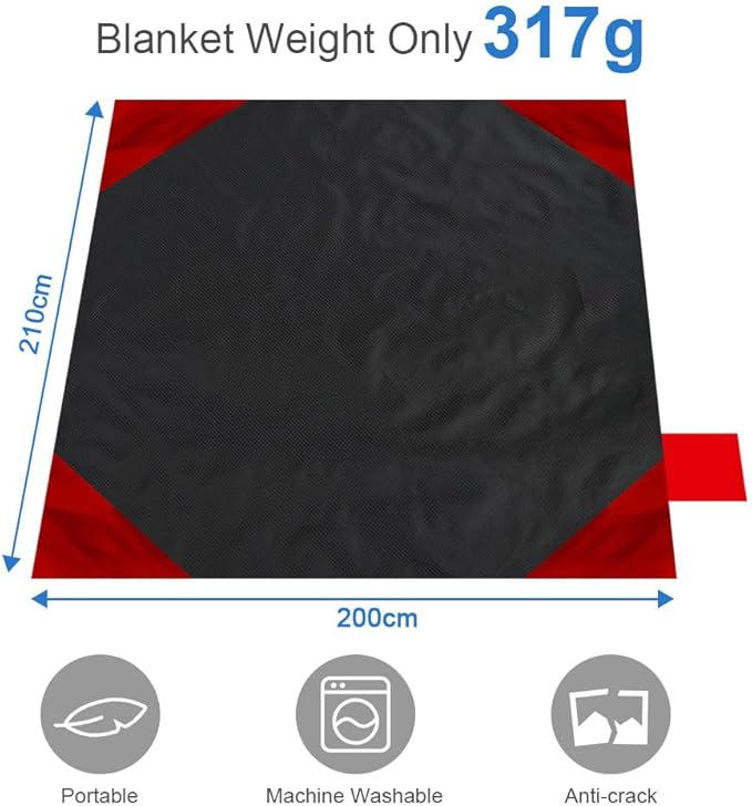 Ainiv Picnic Blanket, Mini Pocket Beach Mat 78.8 x 82.7IN (5-7 People) Foldable, Lightweight Waterproof Sand Free, Foldable Thin Ground Sheet for Outdoor Camping Hiking Travel - with Hand Strap