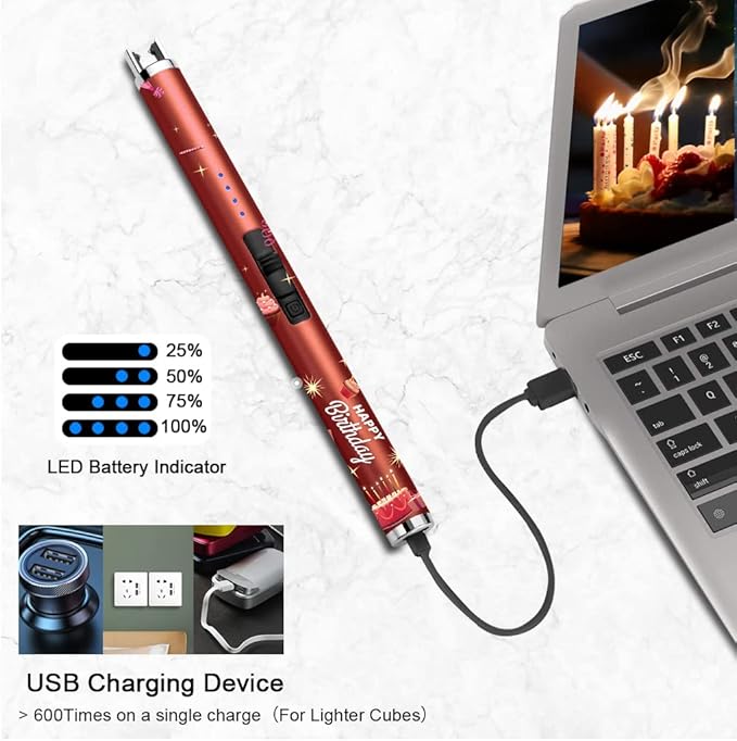 SUPRUS Candle Lighter Arc USB Lighter Electric Lighter with Upgraded LED Battery Display Safety Switch Rechargeable Flameless Plasma Windproof Portable for Birthday (Birthday Red)