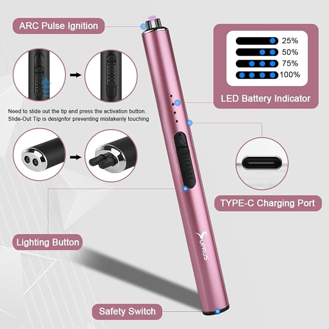 SUPRUS Electric Lighter Arc Windproof Flameless USB Lighter Rechargeable Lighter with Safety Lock