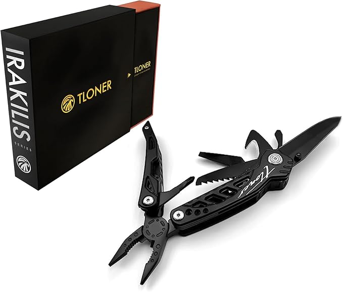 IRAKILIS Series 11-P Pocket Size Multitool with Premium Stainless Steel Short Dagger, Hidden Pliers, Black Luxury Gift Box