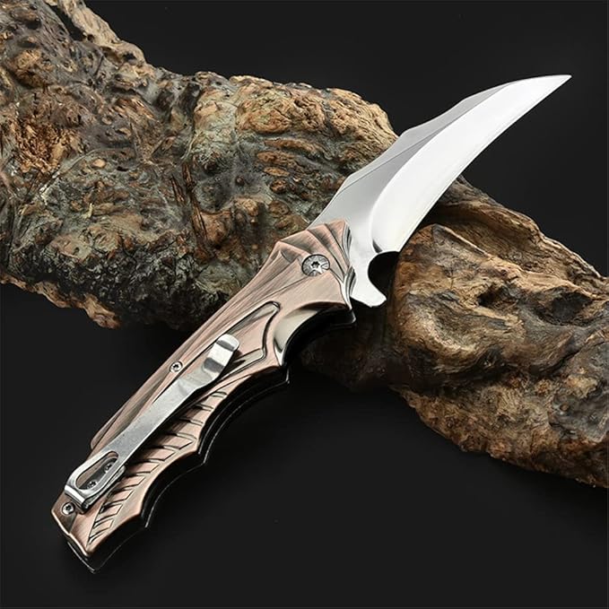 Copper Handle Stainless Steel Side Lock Folding Camping Knife for Fishing,Camping,Survival,and EDC