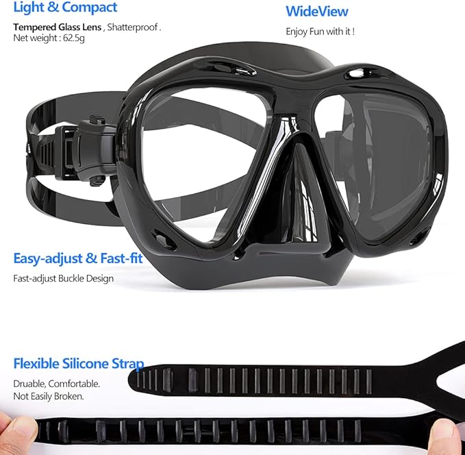 COPOZZ Adult Scuba Mask, Dive Mask Anti Fog Snorkeling Scuba Diving Glasses, Great Seal Free Diving Tempered Glass Mask Goggles