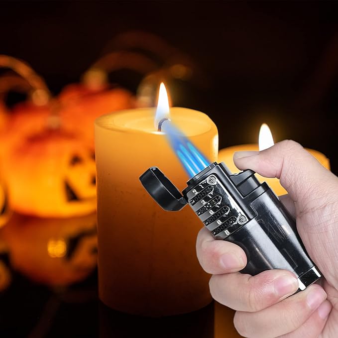 Torch Lighter 2 Pack Triple Jet Flame Butane Torch Lighters Refillable Butane Gas Lighter Windproof Adjustable 3 Flame Lighter for Christmas (Without Gas)