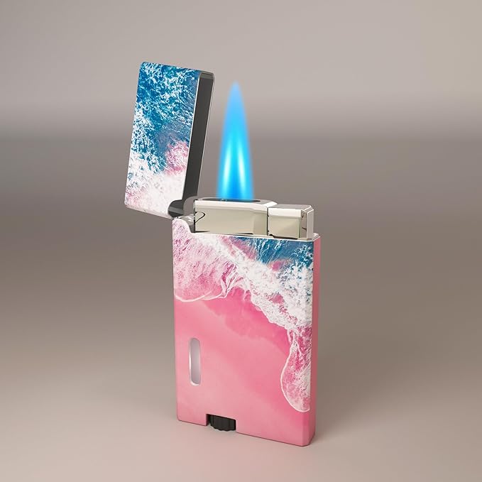 Pink Beach Cool Butane Torch Lighters,Refillable Adjustable Jet Flame Lighter,Windproof,Gift for Men Candles Camping BBQ (No Butane Fuel) (d3)