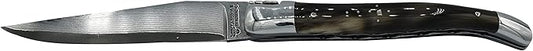 Laguiole en Aubrac Handcrafted Double Plated Folding Pocket Knife, 4.8-in (12cm), Solid Horn Handle, Damascus Blade, Stainless Steel Shiny Bolsters