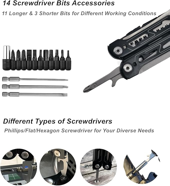 Multitool Pliers, Premium Multi Tool Pliers Pocket Knife Scissors Replaceable Wire Cutter Screwdriver, Foldable Multitools Knife with Clip Safety Locking for Camping Hiking Survival Gifts Men