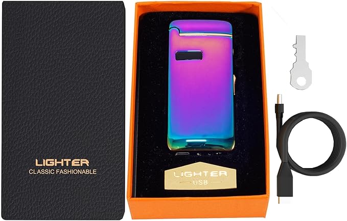 Electric Lighters 3 in 1 Rechargeable Windproof Butane Refillable,Dual Arc and Blue Jet Flame, USB Charge Type-C Cable in Gift Box, Gas Fuel Not Included