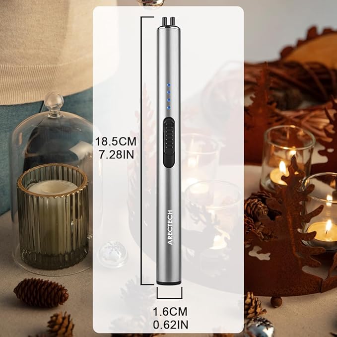 ARECTECH Electric Candle Lighter Rechargeable Lighter Arc Plasma Lighters for Candle Kitchen Camping Christmas Type-C Silver