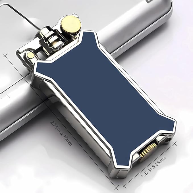 Candle Lighter Soft Flame Refillable Fluid Wheel Lighter Multipurpose Cool Vintage Lighters with Gift Box for Cooking Fireworks Camping Collection Gift (Blue)