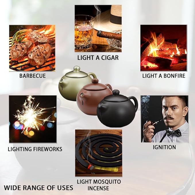 Creative Teapot Lighter, Refillable Butane Inflatable Lighter, Windproof Lighter, Cool Jet Flame Lighter, Torch Lighter, Birthday Party Camping Unique Men's Gift (No Gas)- Black