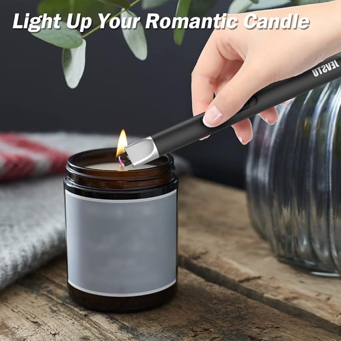 Candle Lighter, Electric Lighter Rechargeable USB Lighter, Arc Windproof Flameless Plasma Lighter Long Stick, No Butane Fluid, Perfect for Candle BBQ Camping Kitchen Stove, Black and White